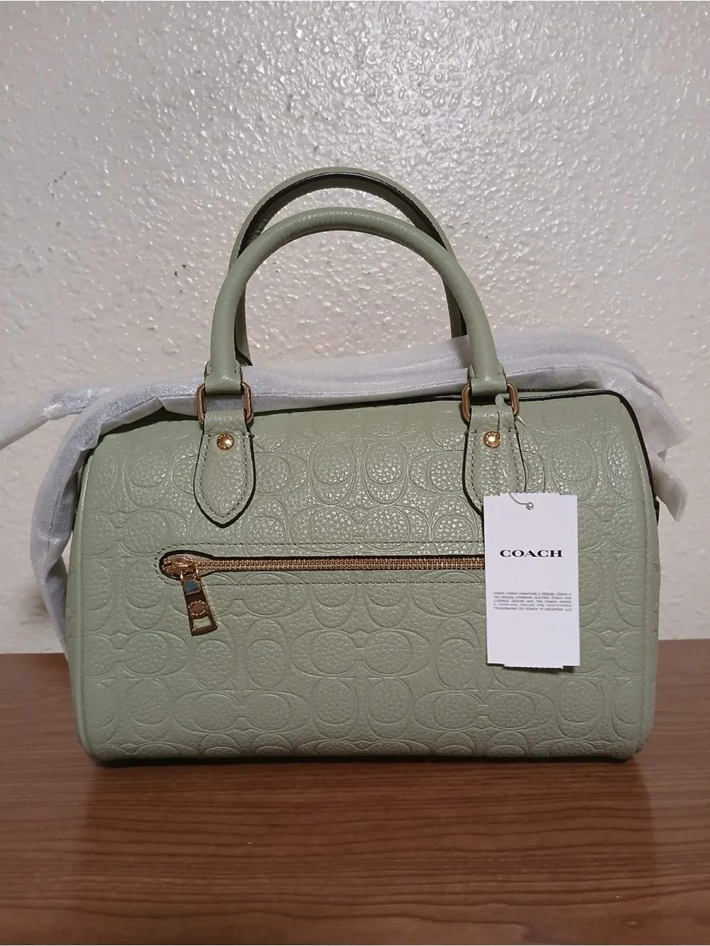 coach medium rowan satchel in pistachio
